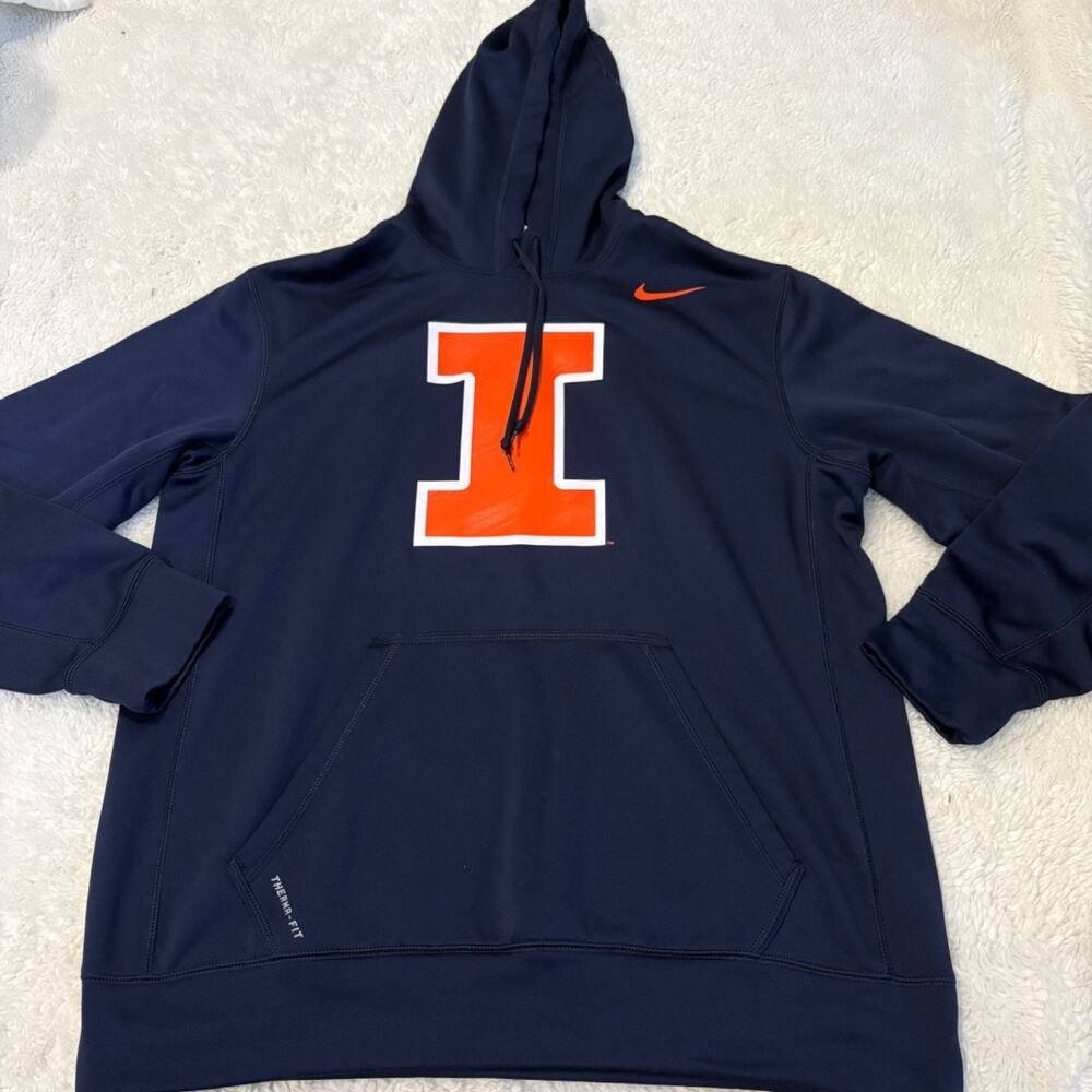 Nike Therma Fit Mens Fighting Illini Hoodie Navy M College School Sports Classic - Picture 2 of 7